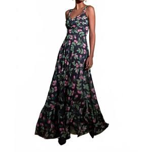 NEW STRASS long floral dress in black multi
